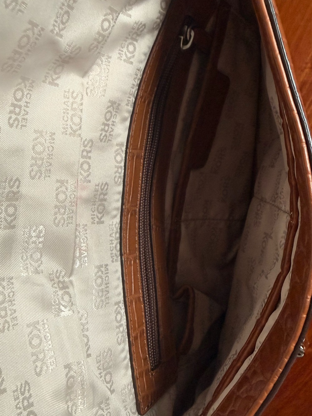 Michael Kors Brown Croc Embossed Chain Shoulder Clutch - Picture 9 of 9
